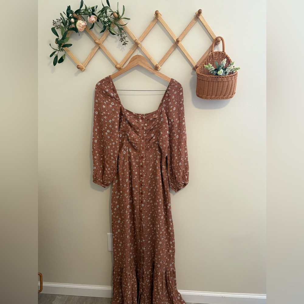 Floral Button Up Brown Dress